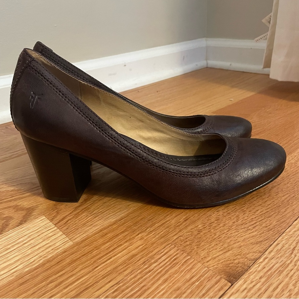 Frye Carson Mid Heel Brown Leather Pumps Block Heel Size 11